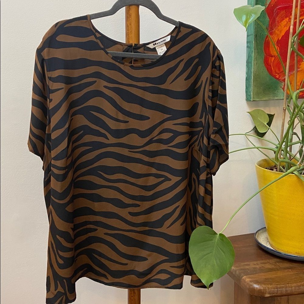 Nygard Collection Silk Zebra Print Women's Blouse in Black and Brown